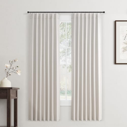 Jowels Beige Linen Blackout Curtains 72 Inches Long 2 Panels for