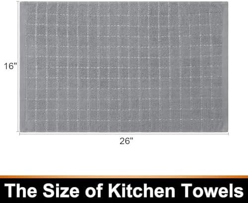 Mordimy Cotton Checkered Kitchen Towels, 16"x 26", 6 Pack, Light Grey