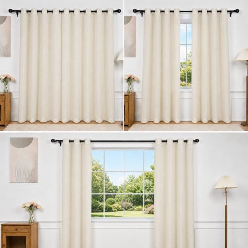 INLINAS Cotton Curtains Panels, Linen Look Texture, Beige