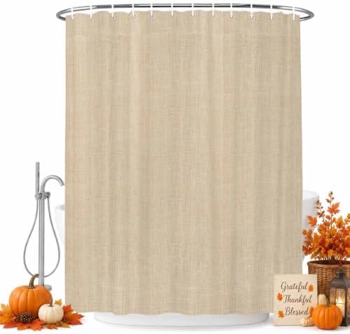 Rustic Beige Shower Curtain, Farmhouse Linen Texture Cottagecore