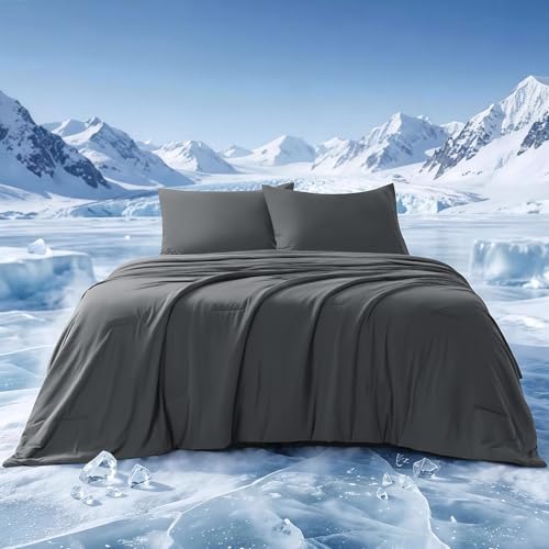 EASELAND Cooling Comforter Set Queen Size for Hot Sleepers,Dark Gray