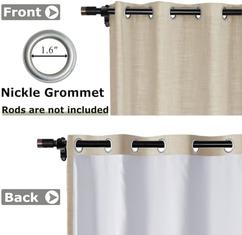 Frelement 108 Inches Extra Long Blackout Linen Curtains for High