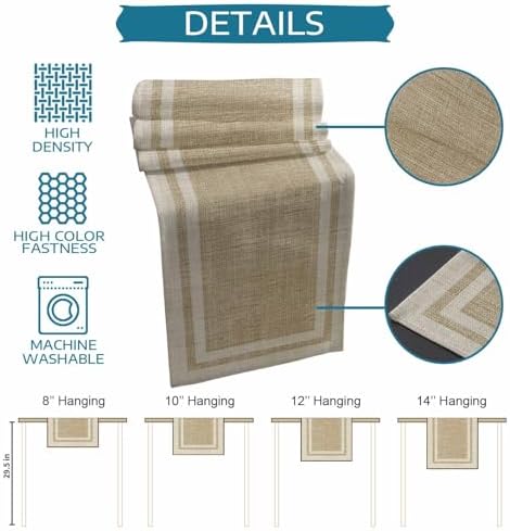 Beige Vintage Table Runner 108 Inches Long, Rustic Farmhouse Retro Art
