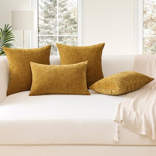 OTOSTAR Pack of 2 Throw Pillow Covers 20x20 Inch Soft Chenille Gold