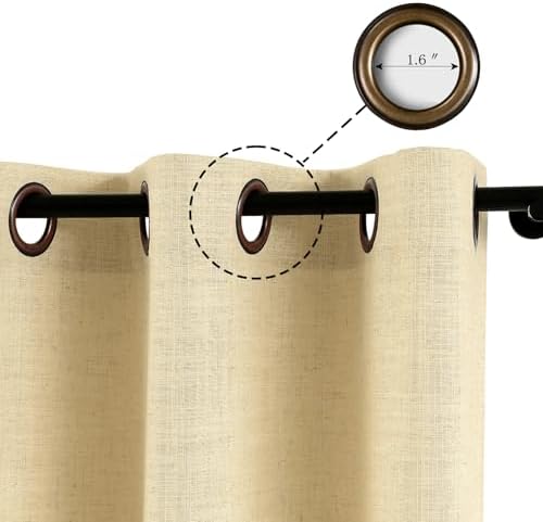 LUSTROWIN Light Khaki Natural Linen Curtains 108 Inches Long - Light
