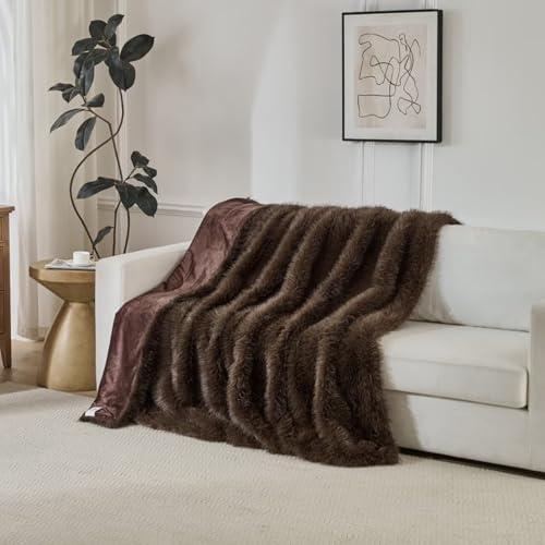 Luxury Fluffy Faux Fur Throw Blanket,Thick Fluffy Silky Fuzzy Cozy