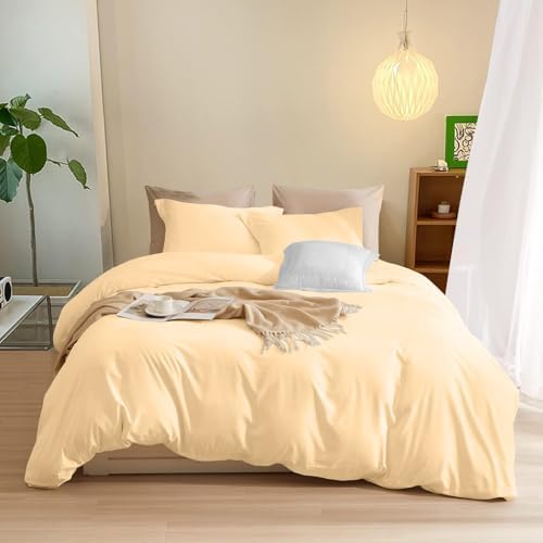 3-Sided Zipper Closure Duvet Cover Set 600-TC Natural Cotton Feel