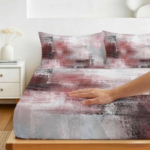 Queen Fitted Sheet Deep Pocket, Red Gray Graffiti Texture Soft