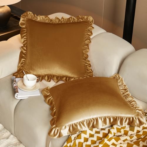 KKJIAF Gold Velvet Throw Pillow Covers 20 x 20 Inch Set of 2 for Sofa