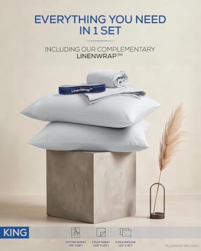 Luxury T1500 King Sheet Set with LinenWrap 4 Piece Soft Sheets-Light
