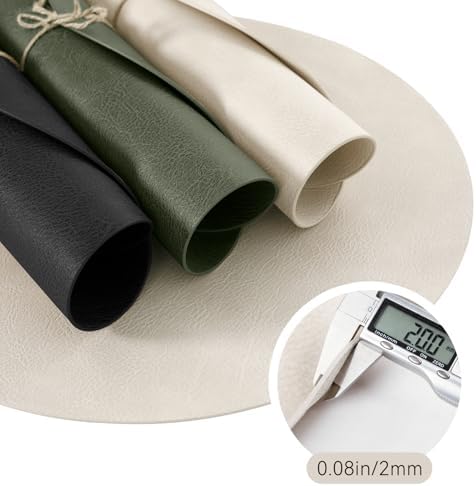 MOSAYT Vinyl Faux Leather Round Placemats Set of 4, 13 Inch, Beige