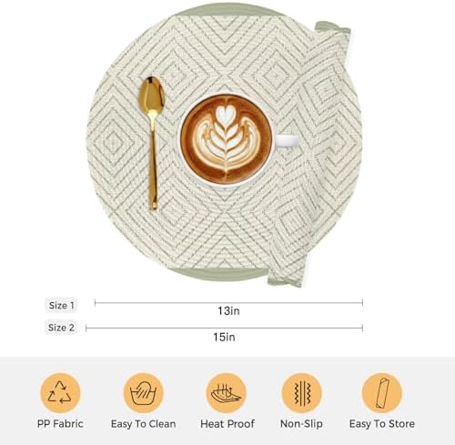 Rustic Geometric Round Braided Placemats Set of Set of 8 Heat