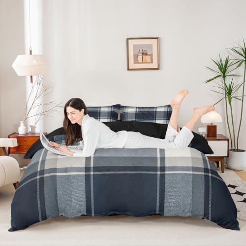 Feelyou Buffalo Plaid Duvet Cover King Size Black Gray Checkered Retro