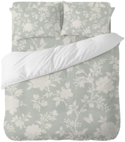 Duvet Cover Set Queen Size, Vintage Beige Flower Silhouette Comforter