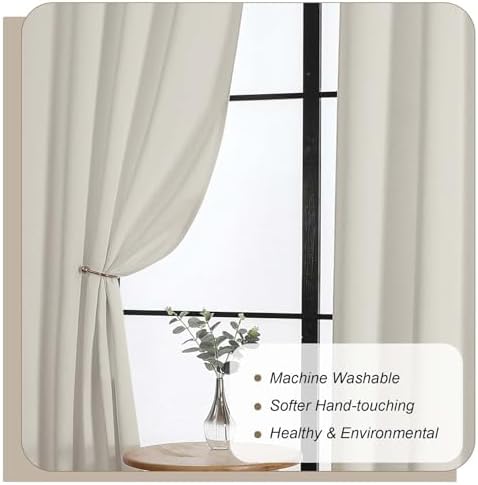 Lecloud Natural Room Darkening Curtains 120 Inches Long 2 Panels