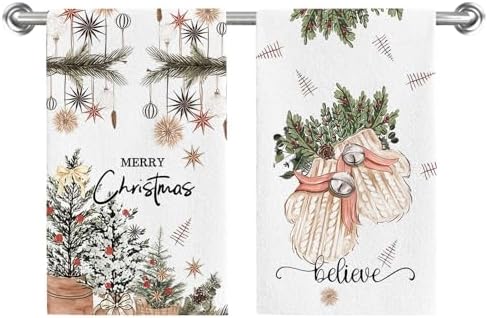 Gloves Ball Believe Merry Christmas Kitchen Towels Dish Towels Set of