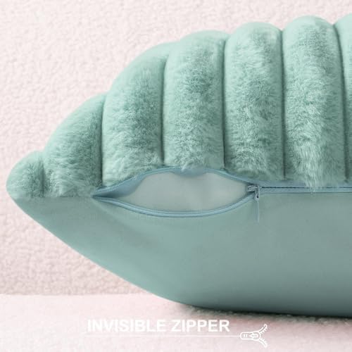 Pallene Faux Fur Decorative Throw Pillow Covers 22x22 Set of 2, Aqua