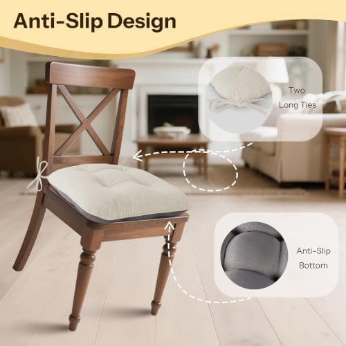 Non-Slip Dining Chair Cushions Set of 2,16"x16"x3" Cream
