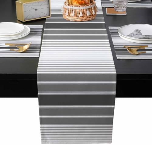 Minimalist Gray Stripe Table Runner and Placemats Set of 4 Farm