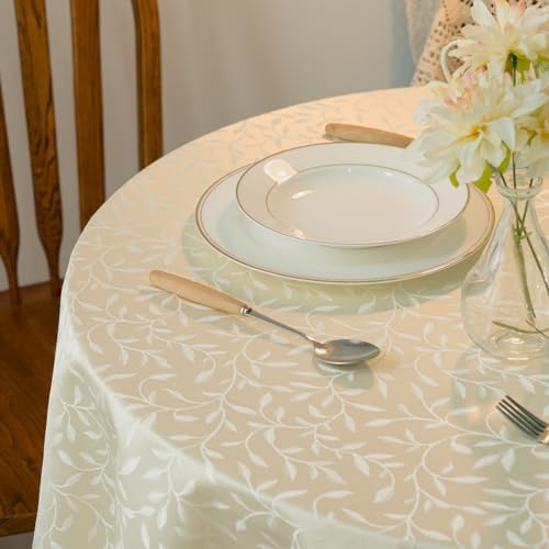 GLORY SEASON Textured Tablecloth Waterproof Spillproof Lace Trim Round