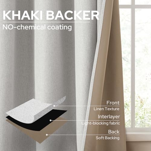 HOMEIDEAS 100% Blackout Ivory Linen 52'' X 108'' Curtains 2 Panels