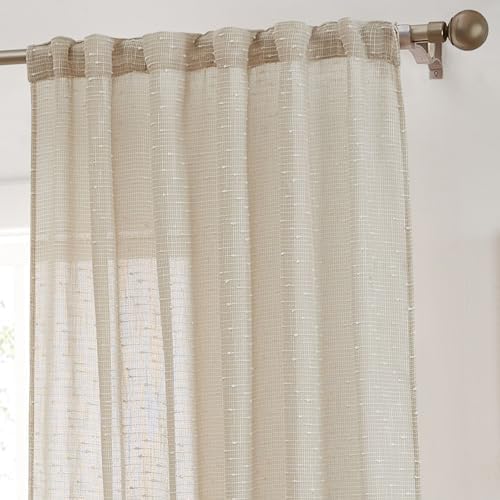 HLC.ME Emily Faux Linen Semi Sheer Light Filtering Transparent Back