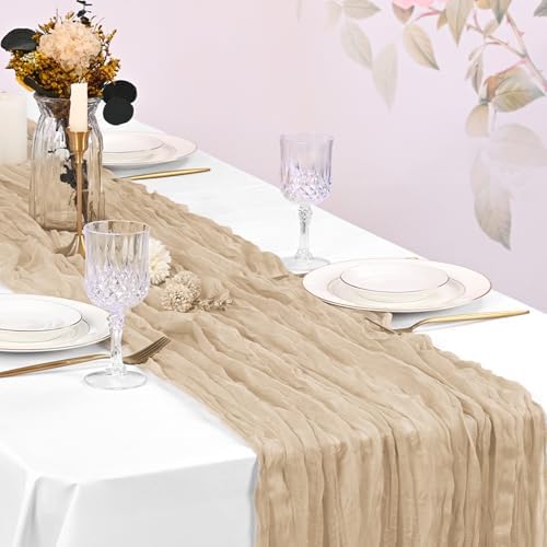 10 Pack Beige Cheesecloth Table Runner 17x108 Inch Boho Gauze Cheese