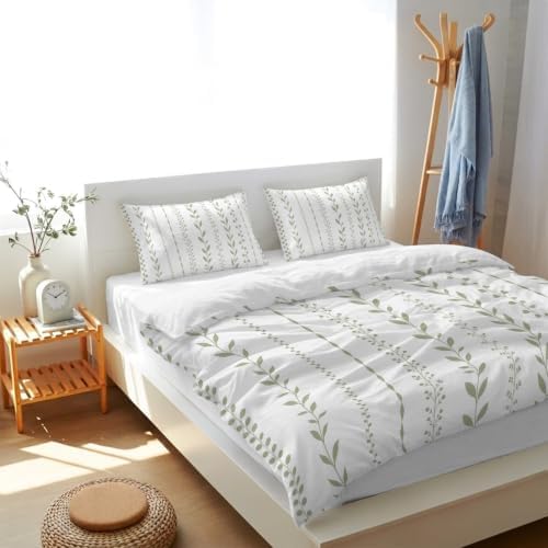 Spring Botanical Duvet Cover Queen Size, Modern Simple Floral Stripes