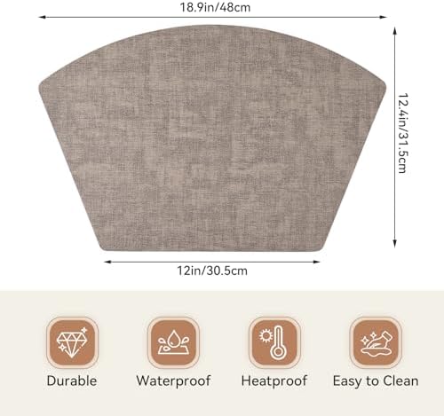 Round Table Placemats Set of 6, Faux Leather Wedge Place Mats, Camel