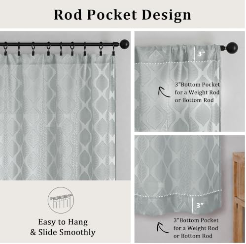 Simplebrand Light Grey Semi Sheer Curtains 63 Inch Length 2 Panels for