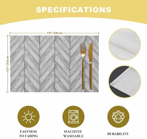 Gray Wood Grain Placemats Set of 8 Retro Minimalist Geometric Art