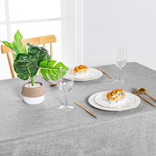 Hiasan 60 x 120 Inch Faux Linen Rectangle Tablecloth, Light Grey