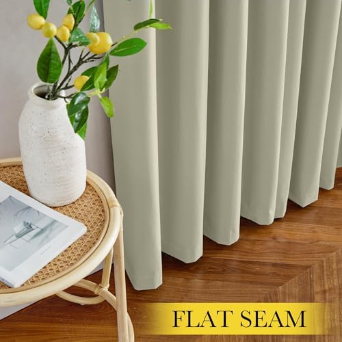 NICETOWN 100% Blackout Muted Beige Curtains 84 inches Long, Grommet