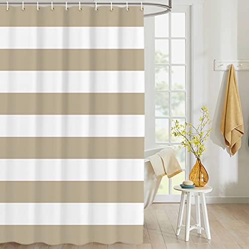 Tan Taupe Stripe Shower Curtain for Bathroom Hotel Quality Fabric