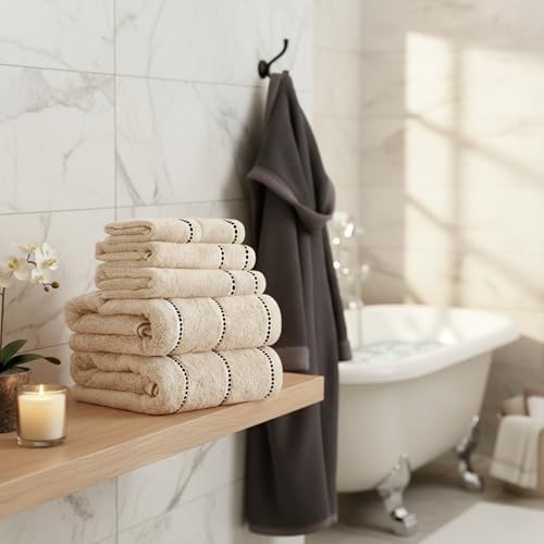 Lavish Home 6PC Towel Set - 525GSM 100% Cotton Bathroom Essentials