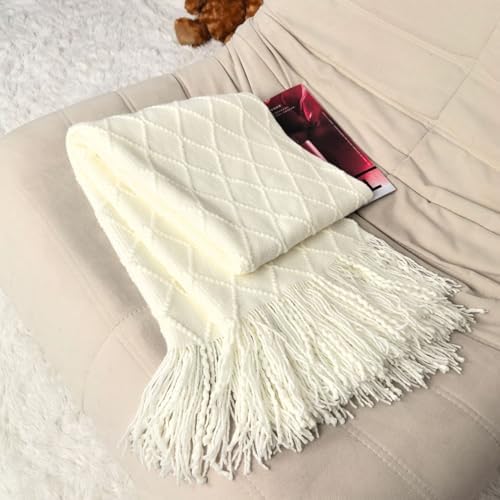 50×70in Cotton Throw Blanket Diamond Knit Fringe All Season Home,Gray