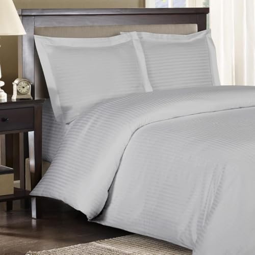 Precious Star Linen 100% Cotton Silver Grey Striped Duvet Cover Set
