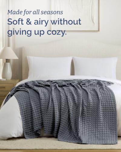 Cooling Waffle Blanket for Hot Sleepers - Queen Size, 90x90, Dark Grey