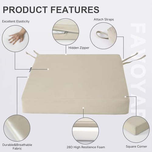 Favoyard Patio Chair Cushions 19 x 19 x 3 Inch Waterproof Outdoor Seat