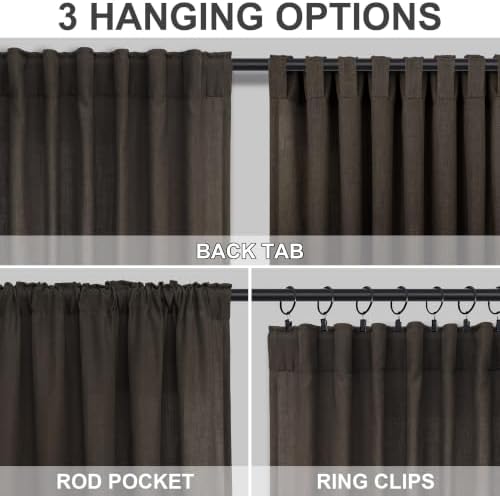 DANCURTON Brown Linen Curtains 96 Inches Long 2 Panels Light Filtering