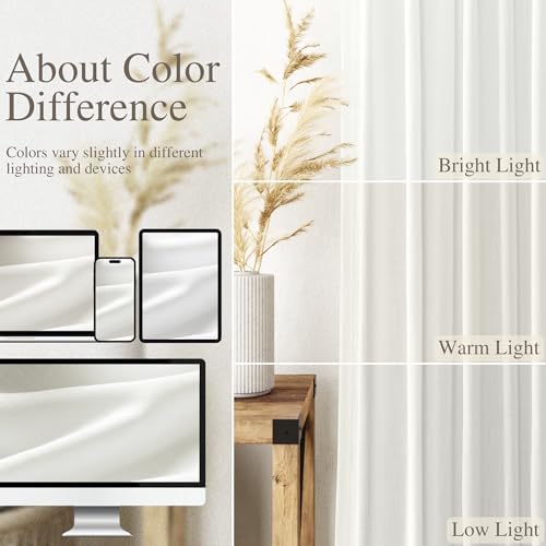 Ivory Linen Curtains 108 Inches Long 2 Panels Back Tab Pocket Modern