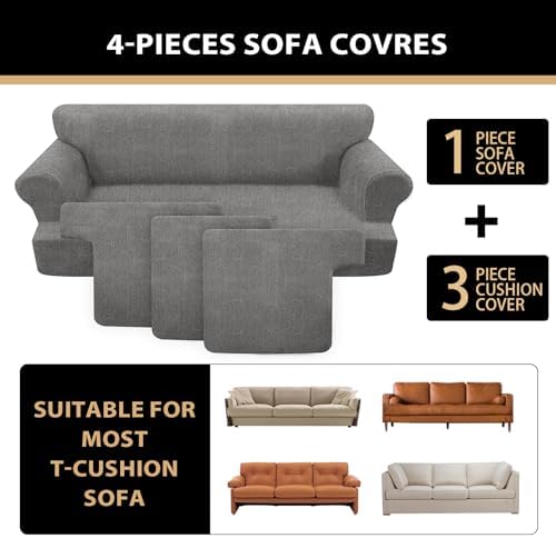 4 Piece T Cushion Sofa Slipcovers Stretch Couch Slip Cover for 3