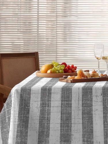 Grey Stripes Rectangle Tablecloth 60 x 120 Inches Modern Farmhouse