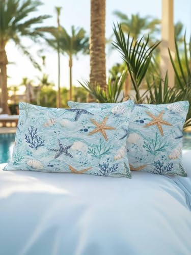 Waterproof Outdoor Throw Pillows with Inserts 12"x20" Set of 2,Coastal