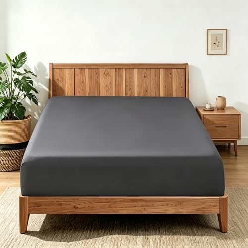 2 Pack King Fitted Sheets, 100% Egyptian Cotton, Dark Grey