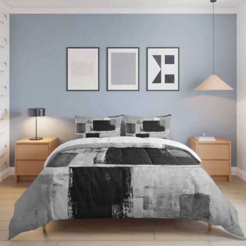 Black Gray King Duvet Cover Set - 4 Pcs Comforter Cover Bedding Sets
