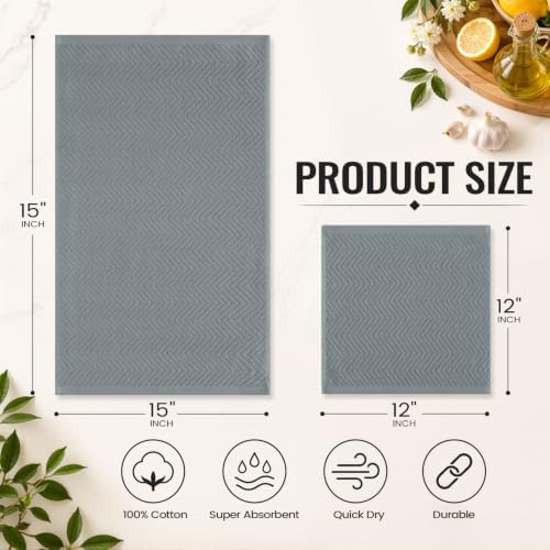 Homaxy 8 Pack 100% Cotton Kitchen Towels and Dishcloths Set, Grey