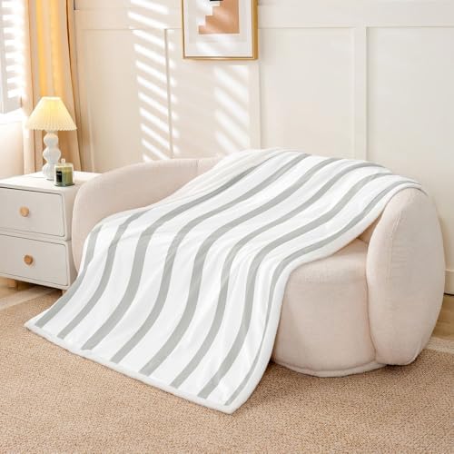 Minimalist Gray and White Stripe Fleece Blanket Twin 60x80 Inch