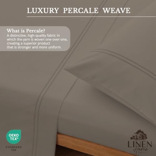 Linen Home 100% Cotton Marrow Percale Sheet Set, King Size, Charcoal