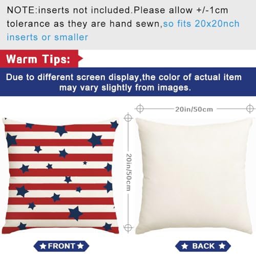 RABUSOFA 4th of July Patriotic Outdoor Pillow Covers 20x20 Set of 2